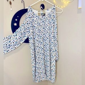 White w/ blue & green floral Old Navy open shoulder dress